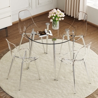 Modern minimalist style round transparent tempered glass table with ...