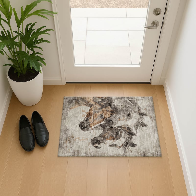 Premium Washable Super Soft Majestic Horses Mayfield Rug - Beige - 1'8" x 2'6"