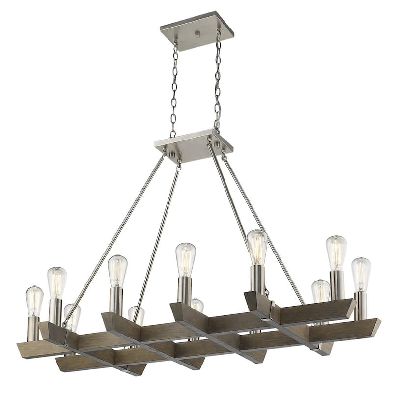 HomeRoots Silver Kitchen Island Twelve Light Metal Dimmable Chandelier - 48' X '30.5' X '24