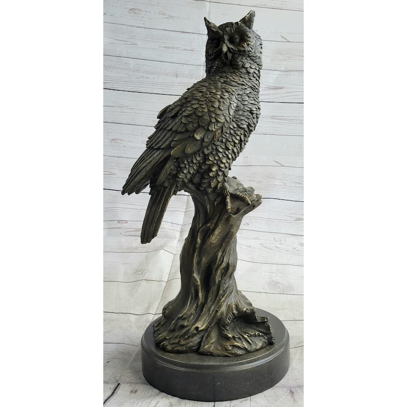 Perched Owl Bird Bronze Statue Sculpture Figure On Marble Base Signed Original 18 Inches X 12 Inches