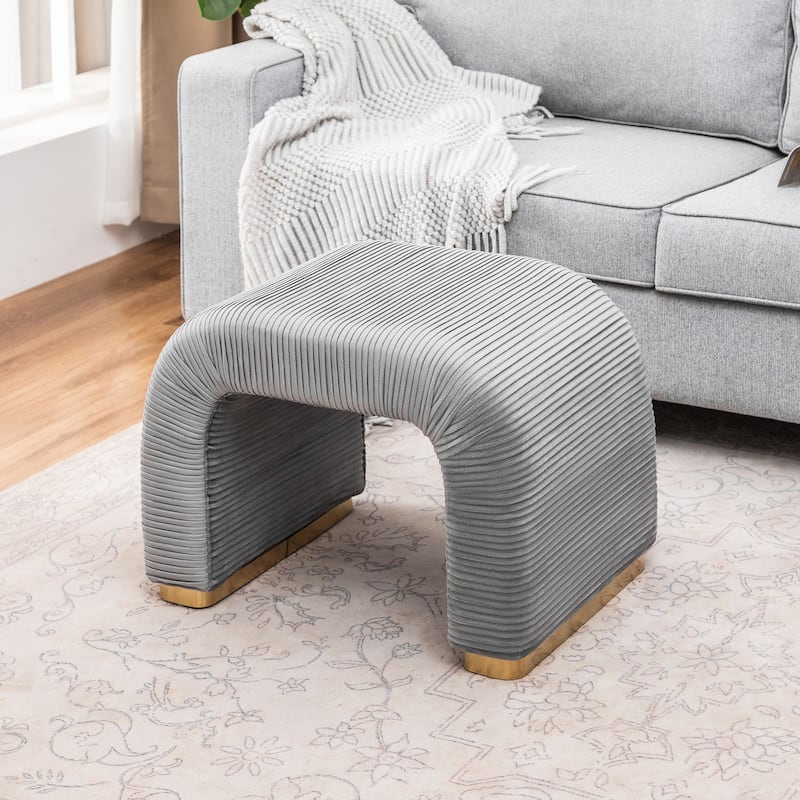 Adeco Arched Ottoman Bench with Pleated Design - Gray