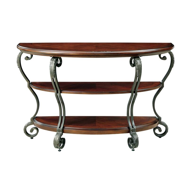 Wooden Sofa Table With Metal Frame in Brown Cherry Finish
