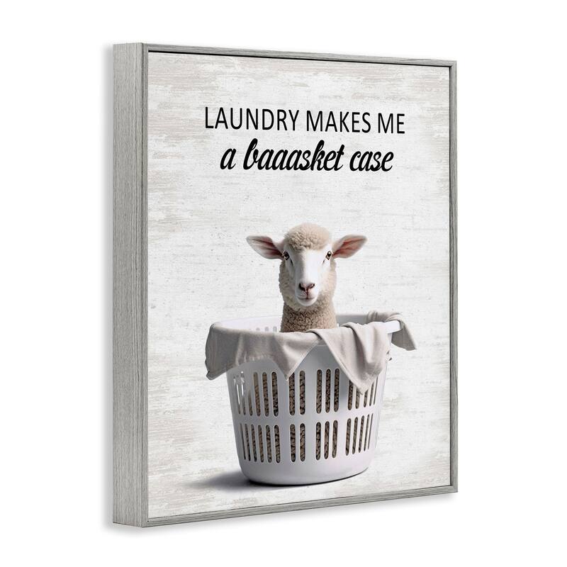 Stupell Funny Lamb Laundry Basket Framed Giclee Art Design By Lettered and Lined