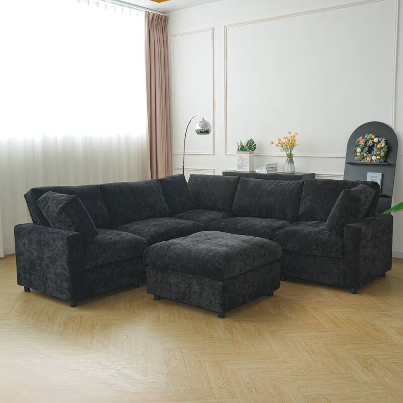 100" Oversized Modular Sectional Sofa, V Shape Cloud Couch Deep Seat Sofa with Ottoman, Cushion Covers Removable