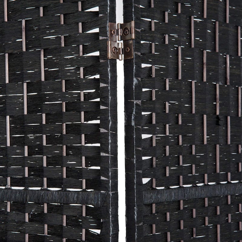 HomCom 6' Tall Wicker Weave Four Panel Room Divider Privacy Screen - Black Wood