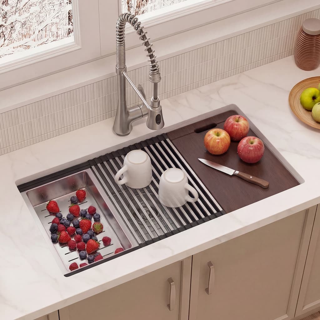 32" L Workstation Single Bowl Stainless Steel Kitchen Sink