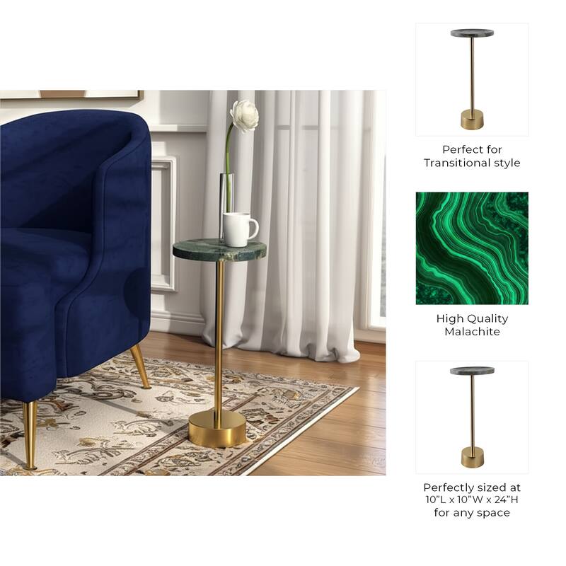 Stone Metal Side Table Modern Round Top Pedestal Base - 24" Green - 24.0"