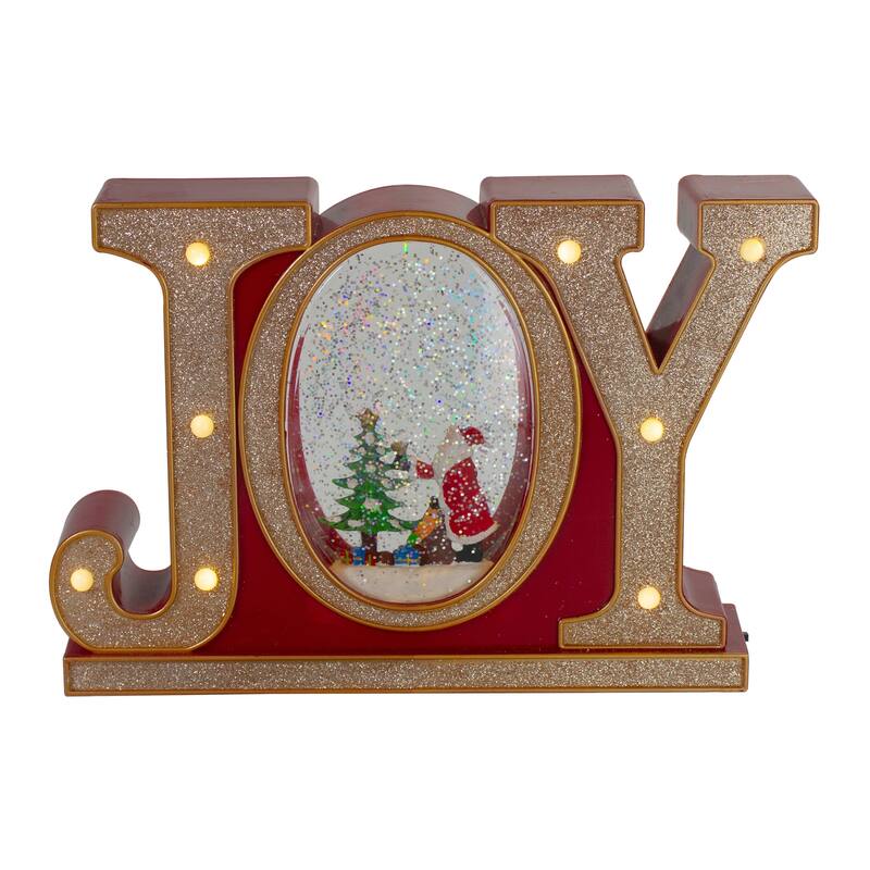LED Lighted Joy Christmas Glitter Snow Globe - 11" - Red and Gold