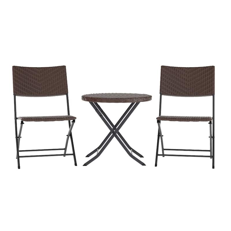3PC Indoor/Outdoor PE Rattan Folding Bistro Set - Brown/Black