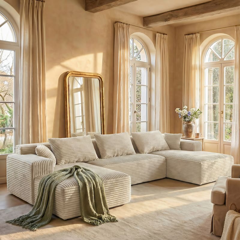 Oversized Modular Sectional Sofa, No Assembly Required, Corduroy Fabric, Deep Seat Cloud Couch with Chaise Foam Sofa