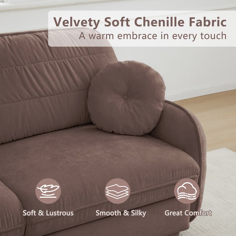 GDFStudio Sylvie Ashworth Chenille Cloud U-Shaped Loveseat Sofa with Movable Ottomans, Deep Seat