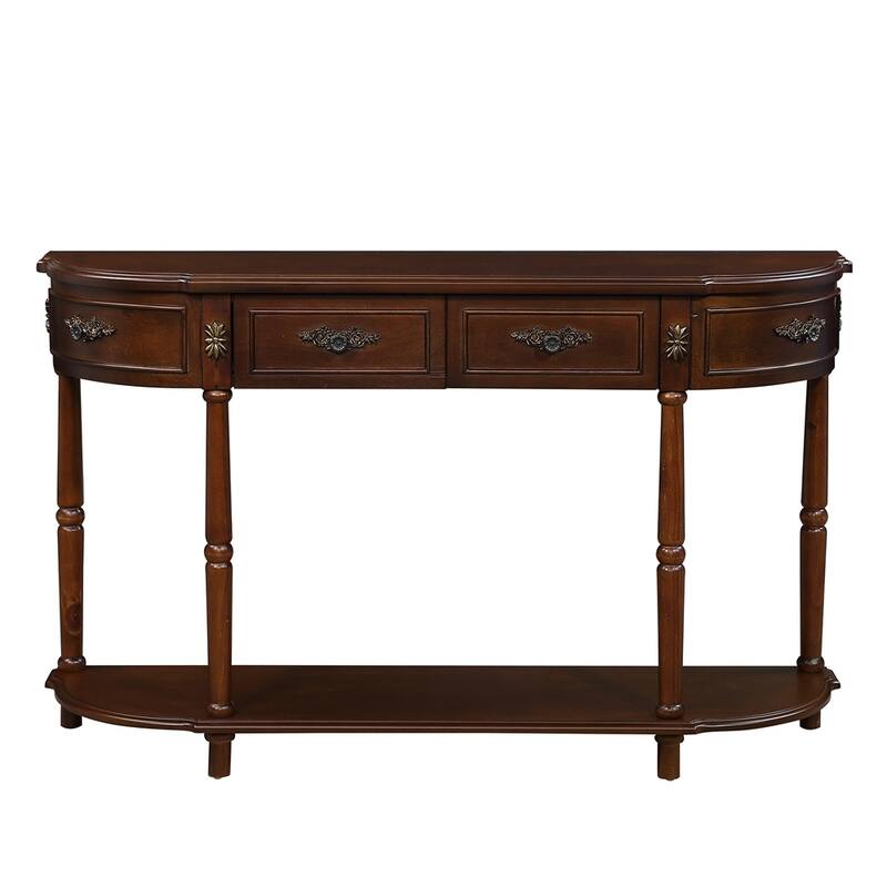 Living Room Hallway Retro Curved Wood Console Table Sofa Table with Shelf and 2 Drawers