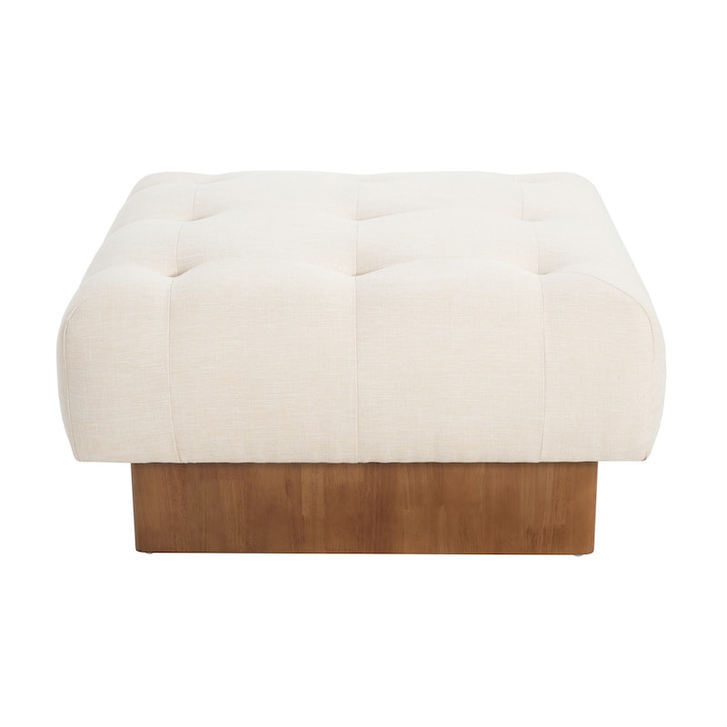 Christopher Knight Home - Vireo Linen Tufted Square Ottoman with Pocket Coil Comfort
