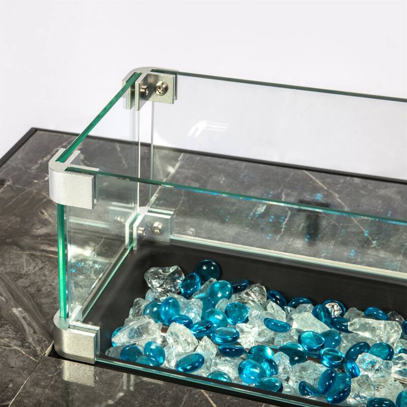 Outdoor Rectangular Glass Wind Guard for Gas Fire Pit