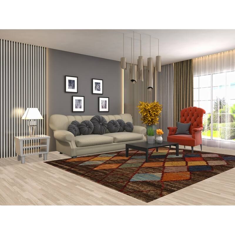 Hand Knotted Oriental 100% Wool Carpet Tribal Trellis Brown Moroccan Area Rug - 9' 4'' X 6' 11''