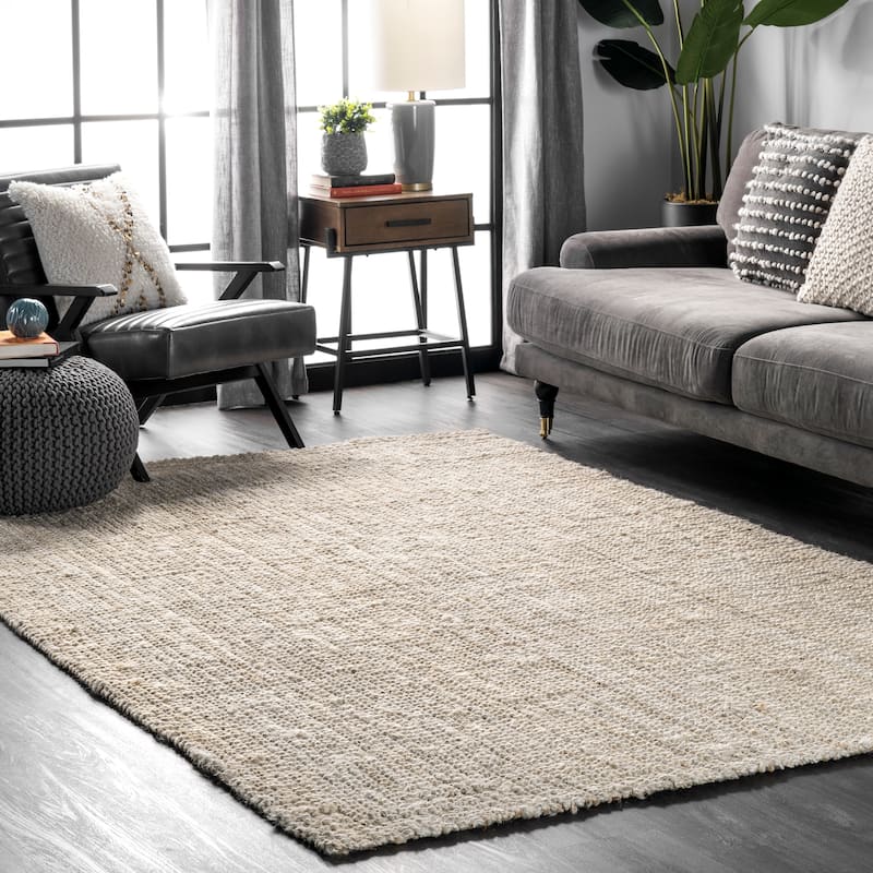Nuloom Ashli Solid Farmhouse Jute Area Rug - 4' x 6' - Off White