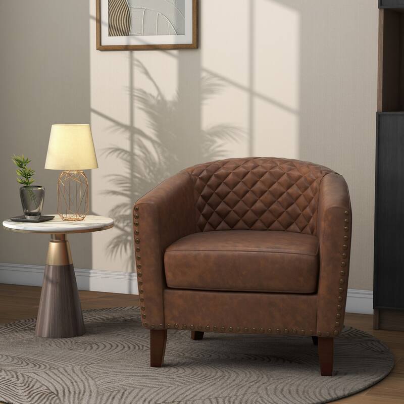 Faux Leather Barrel Accent Chair