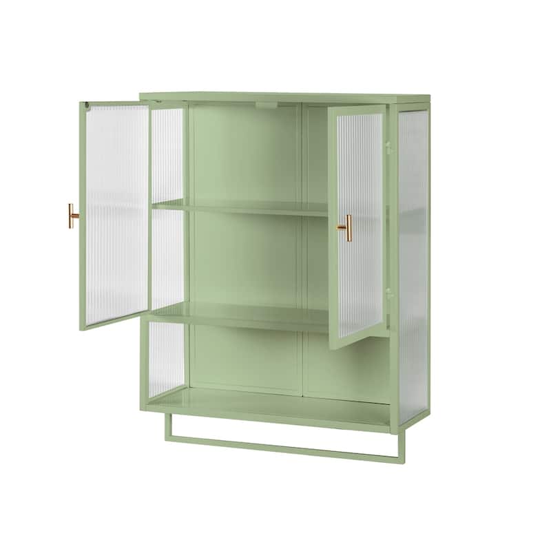 Glass Doors Modern Two-door Wall Cabinet with Two-tier Storage,Shelf