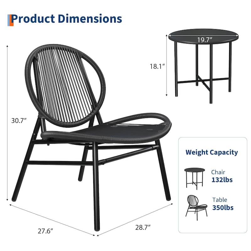 3 Piece Garden Bistro Acapulco Chairs, Outdoor Seating Acapulco Chair, All Weather Modern Patio
