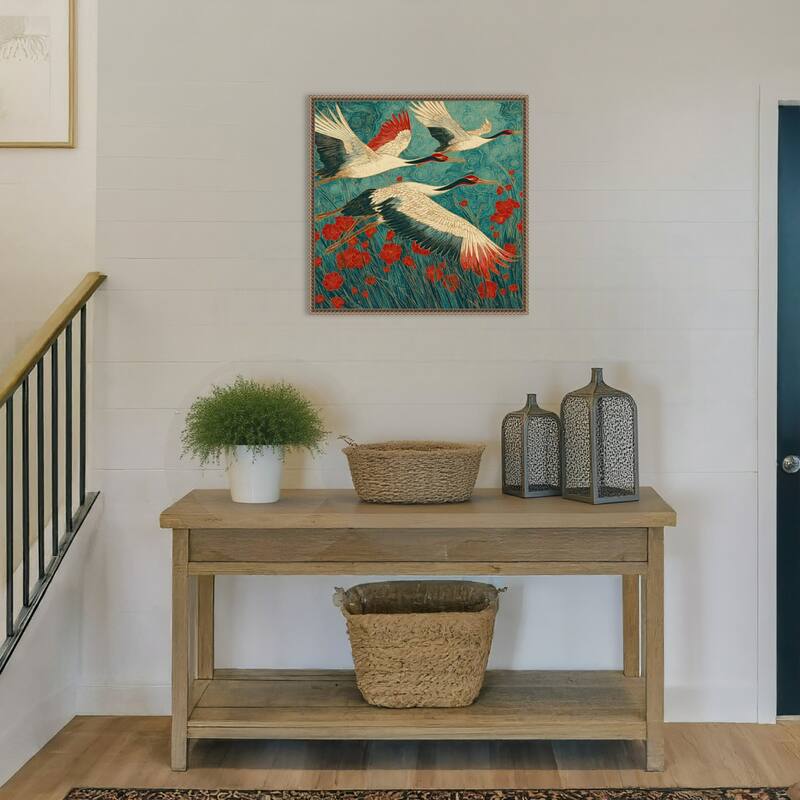 A Cranes Florals of Flight by Tradelink inhouse artist Framed Canvas Wall Art Print