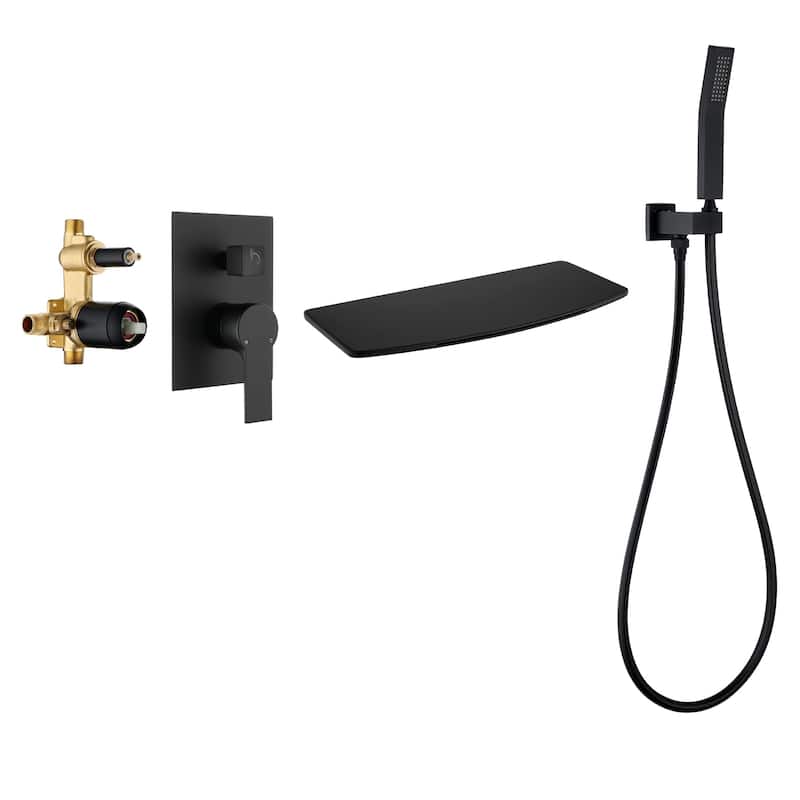 Wall Mounted Tub Filler With Hand Sprayer Waterfall Bathtub Faucet Modern Single Handle Tub Faucet Trim With Handheld Shower