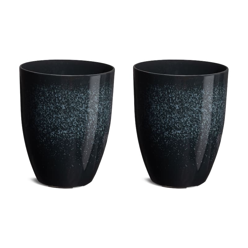 Glitzhome 16.75"H Set of 2 Oversized Eco-Friendly PE/Resin Faux Ceramic Tall Plastic Planter Porch Pot