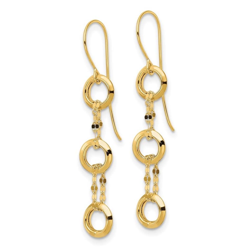Curata 14k Yellow Gold Three Circle Long Drop Dangle Earrings - 39.25x6.55mm