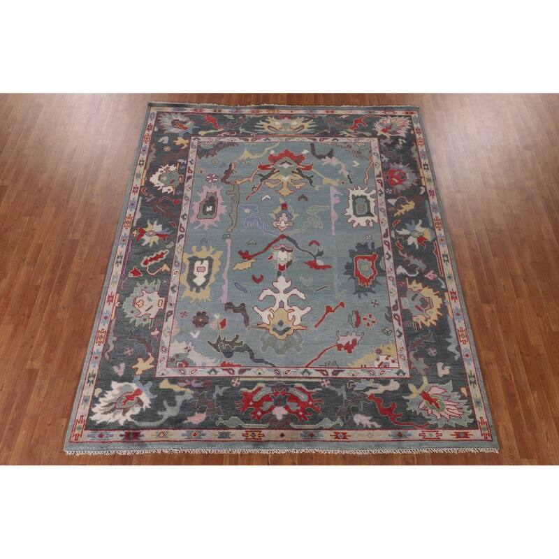 Blue Oushak Area Rug Handmade Oriental Wool Carpet - 8'1"x 9'10"