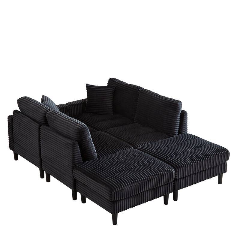 122.5" Corduroy U-Shaped Sectional Sofa with Ottomans & Pillows