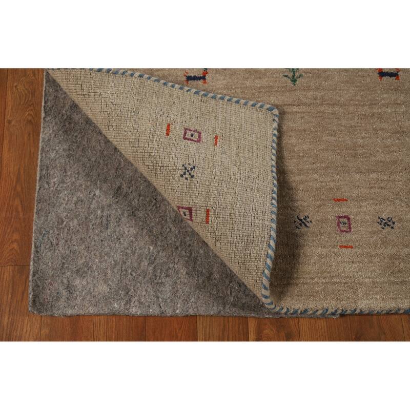 Hand Knotted Oriental 100% Wool Carpet Tribal Animal Pictorial Brown Gabbeh Area Rug - 4' 11'' X 3' 0''