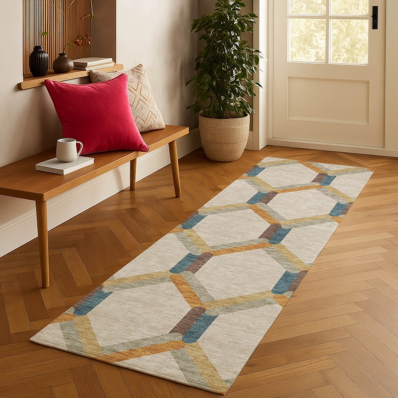 Machine Washable Indoor/ Outdoor Modern Trellis Chantille Rug