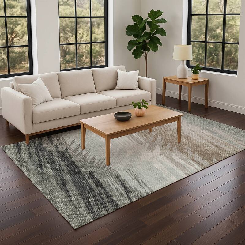 Machine Washable Indoor/ OutdoorAbstract Brushstrokes Chantille Rug