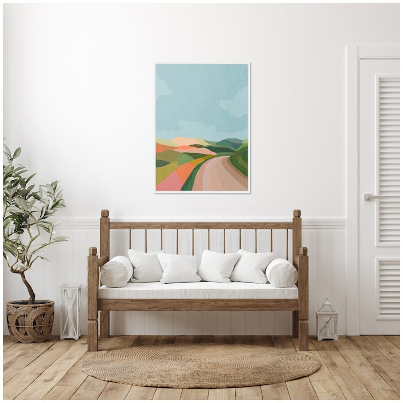 Kate and Laurel Sylvie Beautiful Landscape with Road Framed Canvas by July Art Prints
