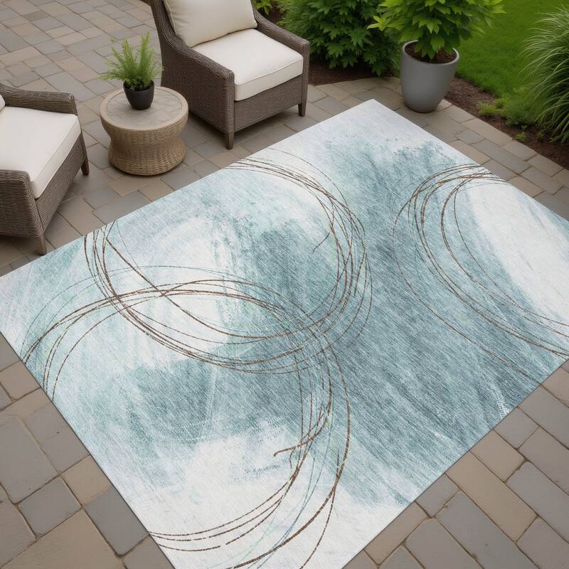 Machine Washable Indoor/ Outdoor Abstract Modern Chantille Rug