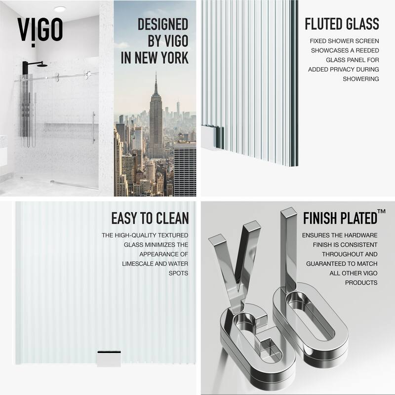 VIGO Elan 56" to 60" W x 74" H Frameless Sliding Shower Door