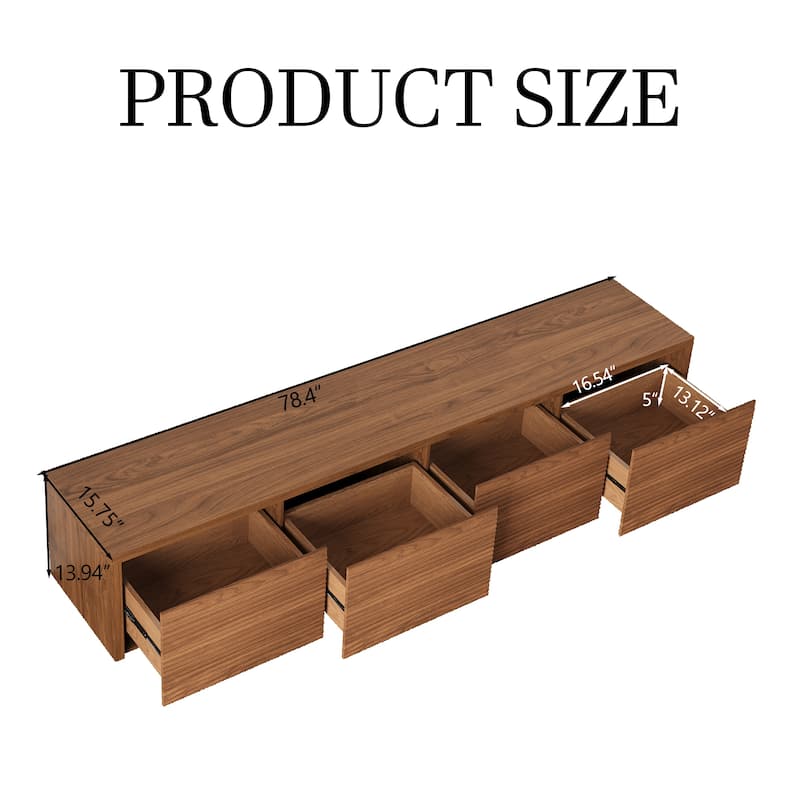 78.74" Modern TV Stands, Natural Wood Texture, Media Console with 4 Drawers