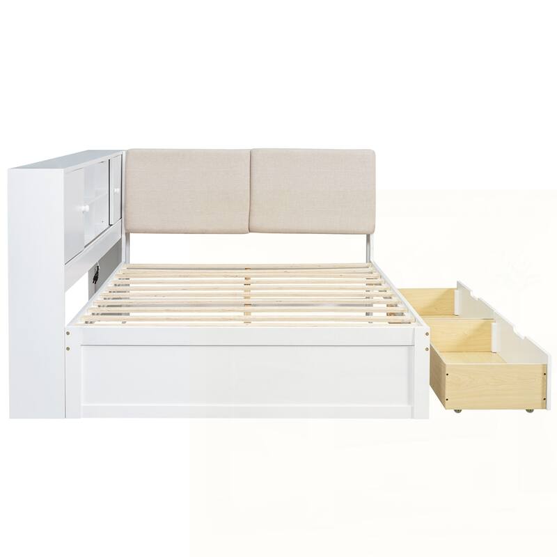 L-shaped Daybed Corner Bed with Storage Bookcase and USB Charging Ports