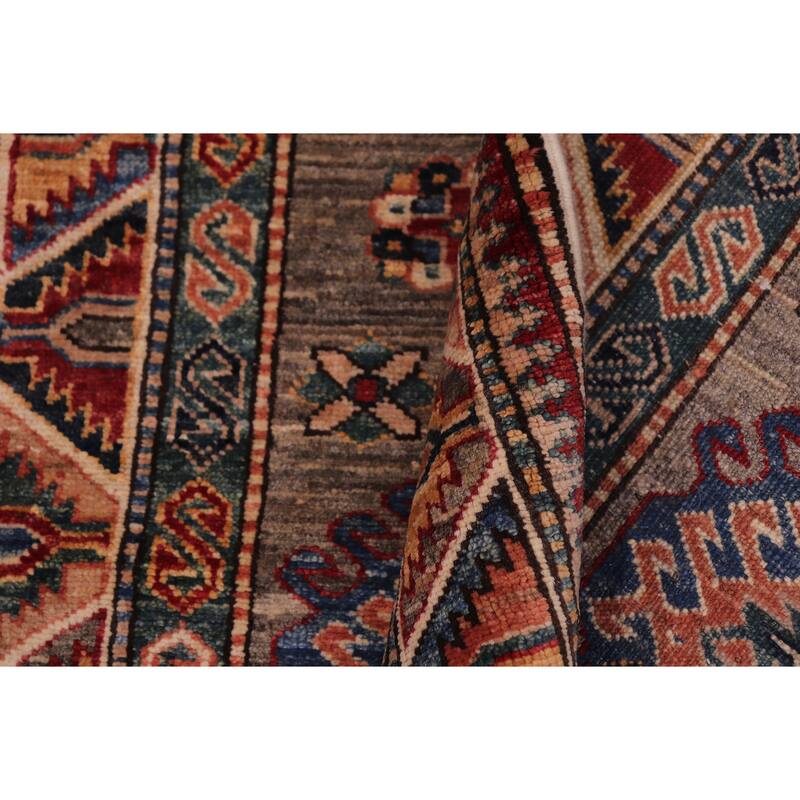 Tribal Super Kazak Cassius Gray/Multi Hand Knotted Wool Runner - 2'9'' x 10'5''