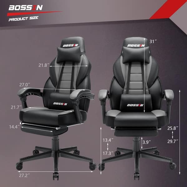 dimension image slide 4 of 8, BOSSIN Racing Style Gaming Chair,300 lbs Big and Tall gamer chair High Back Computer Chair