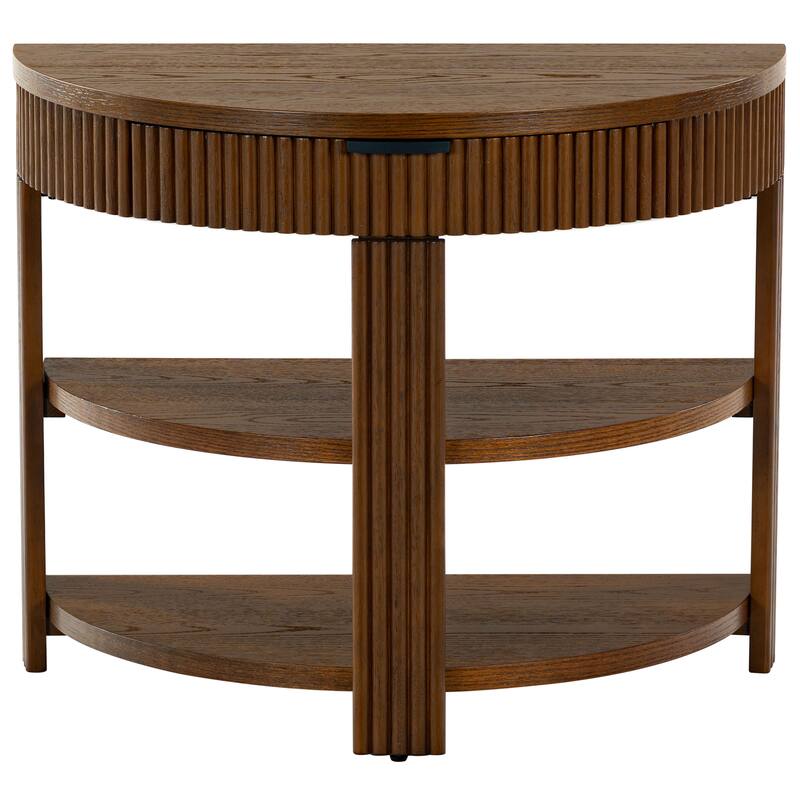 SAFAVIEH Couture Shelbie Reeded 1-Drawer 2-Shelf Half Moon Console Table - 32"W x 16"D x 26"H