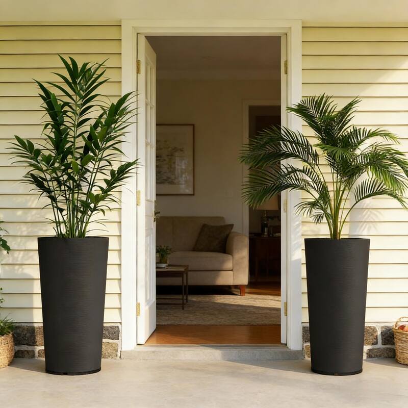 Stackable Indoor/Outdoor Tall Planter Pot for Medium Plants and Shrubs - Black