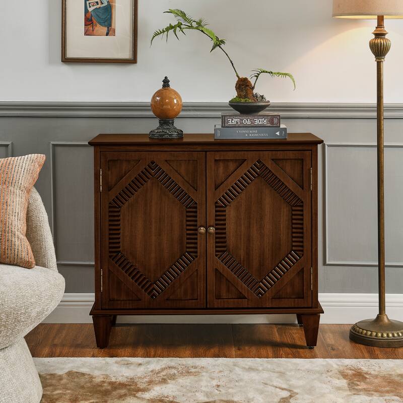 Farmhouse Sideboard Buffet Cabinet with Solid Wood Legs,Accent Storage Cabinet with 2 Doors and Adjustable Shelves