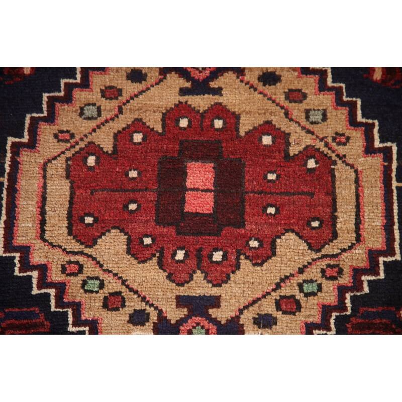 Hand Knotted Oriental 100% Wool Carpet Traditional Tribal Navy Blue & Blues Hamedan Runner Rug - 10' 9'' X 3' 6''