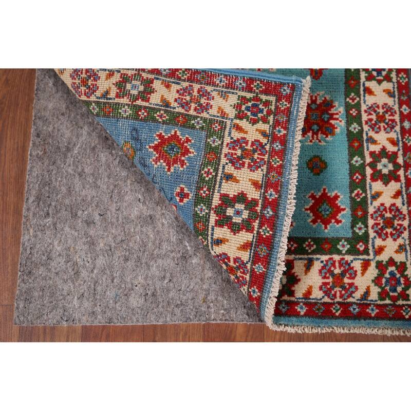 Turquoise Blue Kazak Foyer Rug Handmade Oriental Wool Carpet - 1'11" x 2'11"