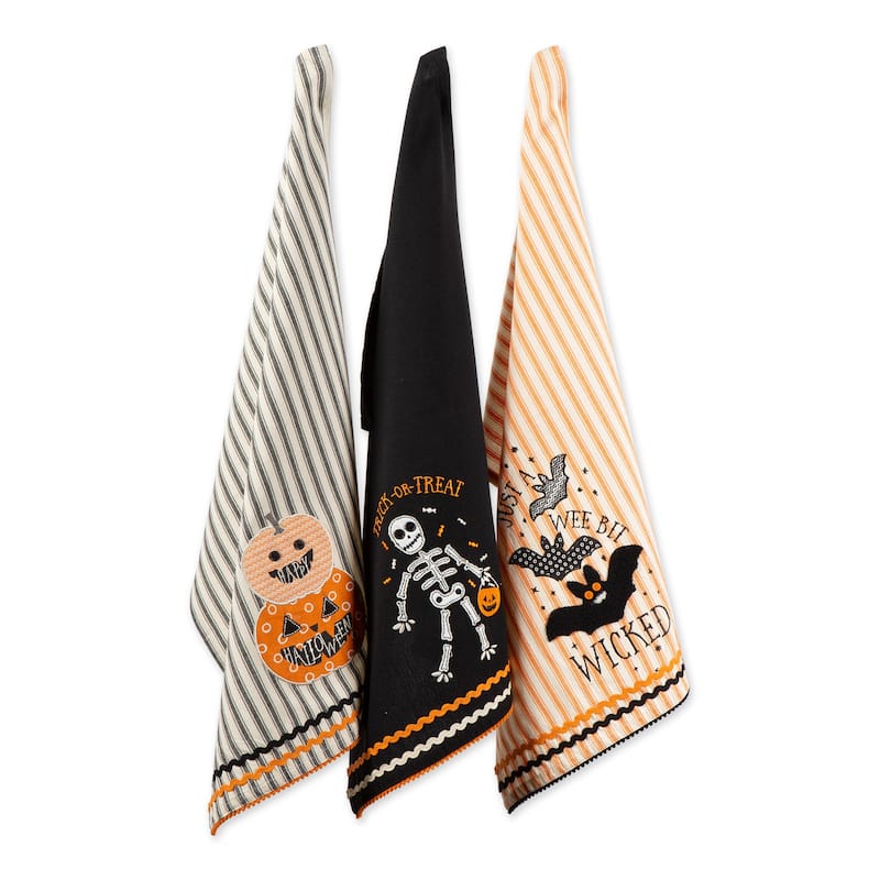 DII Halloween Embellished Dishtowels Set of 3 - Halloween Embellished