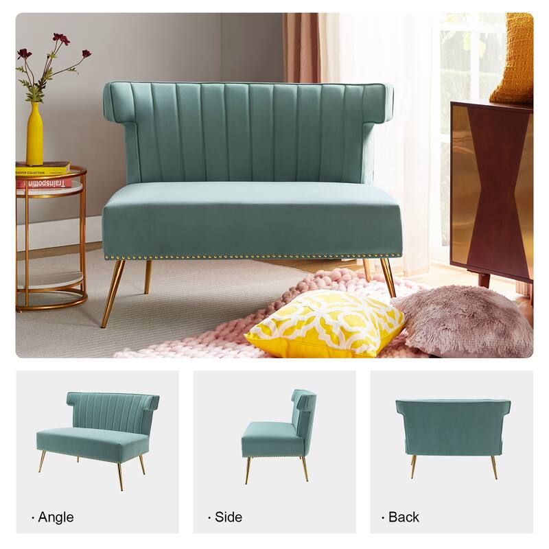 Aeneas 46"in. Modern Velvet Wingback Tufted Nailhead Trim Loveseat with Metal Adjustable Legs by HULALA HOME