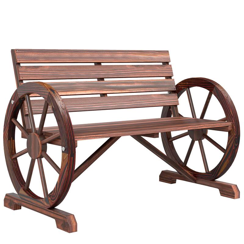 Outsunny Outdoor Patio Wagon Wheel Wooden Bench Chair