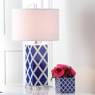 SAFAVIEH Lighting 27-inch Navy Garden Lattice Table Lamp (Set of 2) - 15"x15"x27"