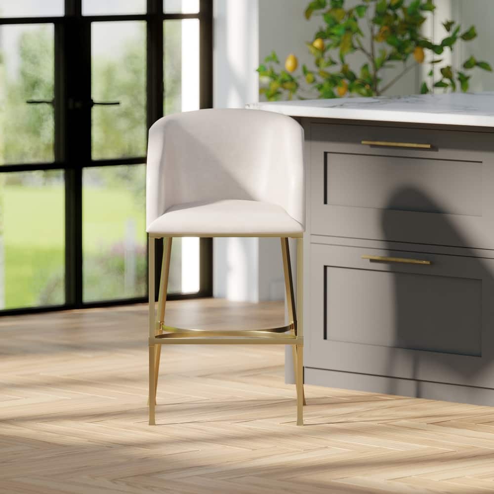Hampton Modern Bar Stool, Faux Leather and Gold Finish Metal Frame