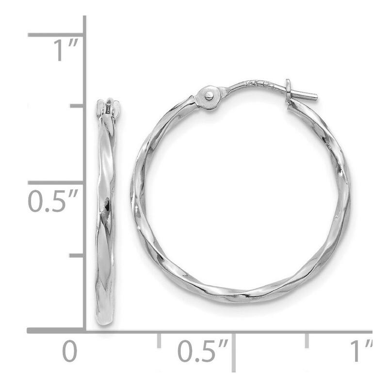 Curata 14k White Gold Polished Twisted Hoop Earringss - 18.9x1.3mm